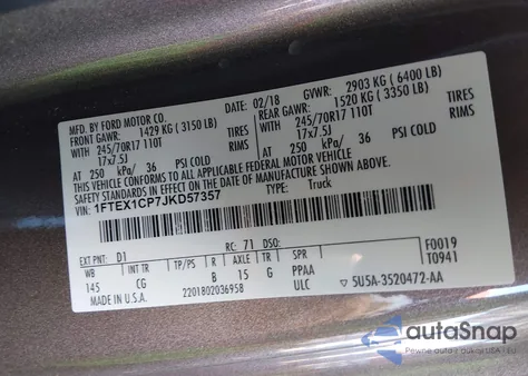 2018 Ford F-150 Xl z USA, uszkodzony, nr VIN 1FTEX1CP7JKD57357